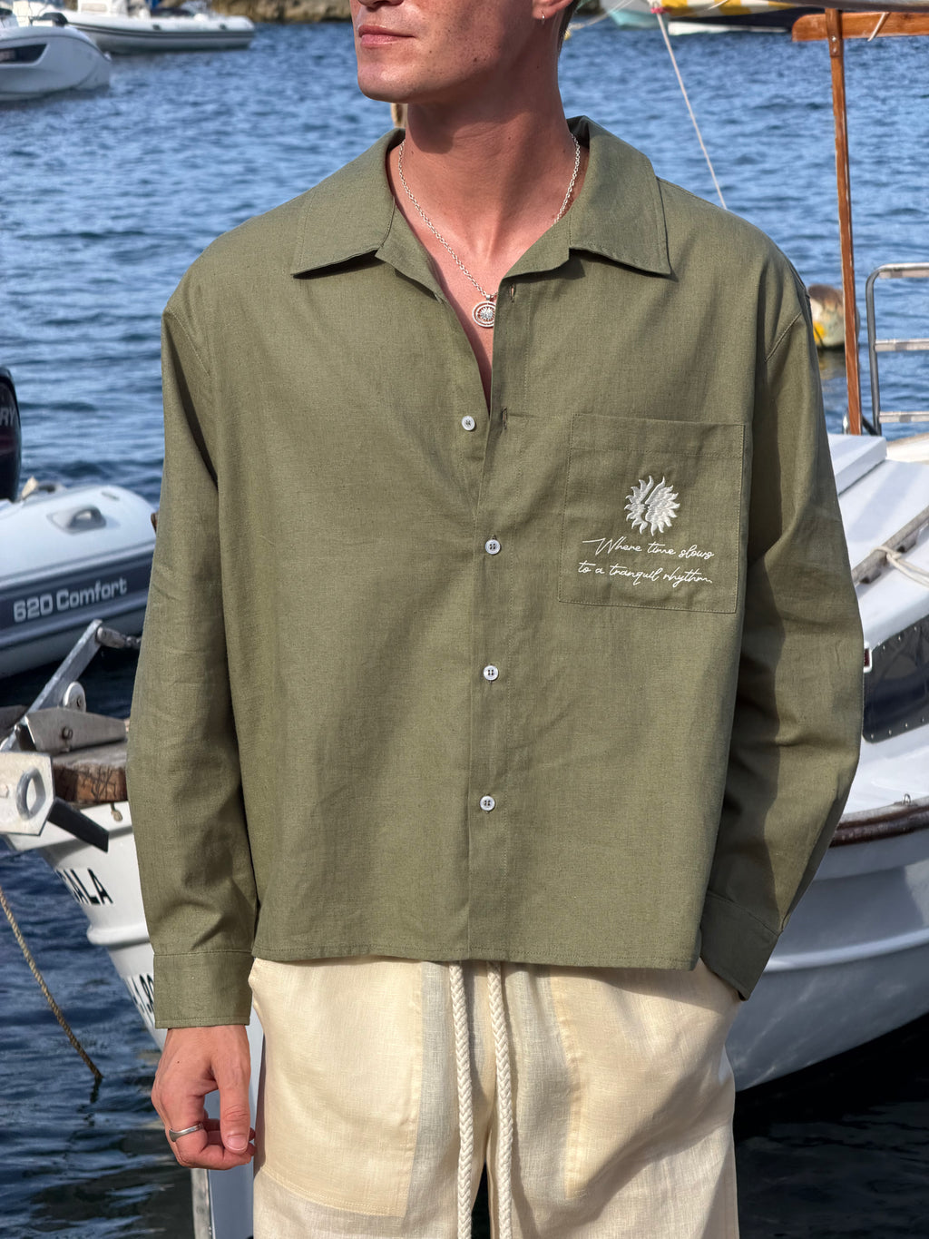 Casa Soleil Olive Linen Shirt