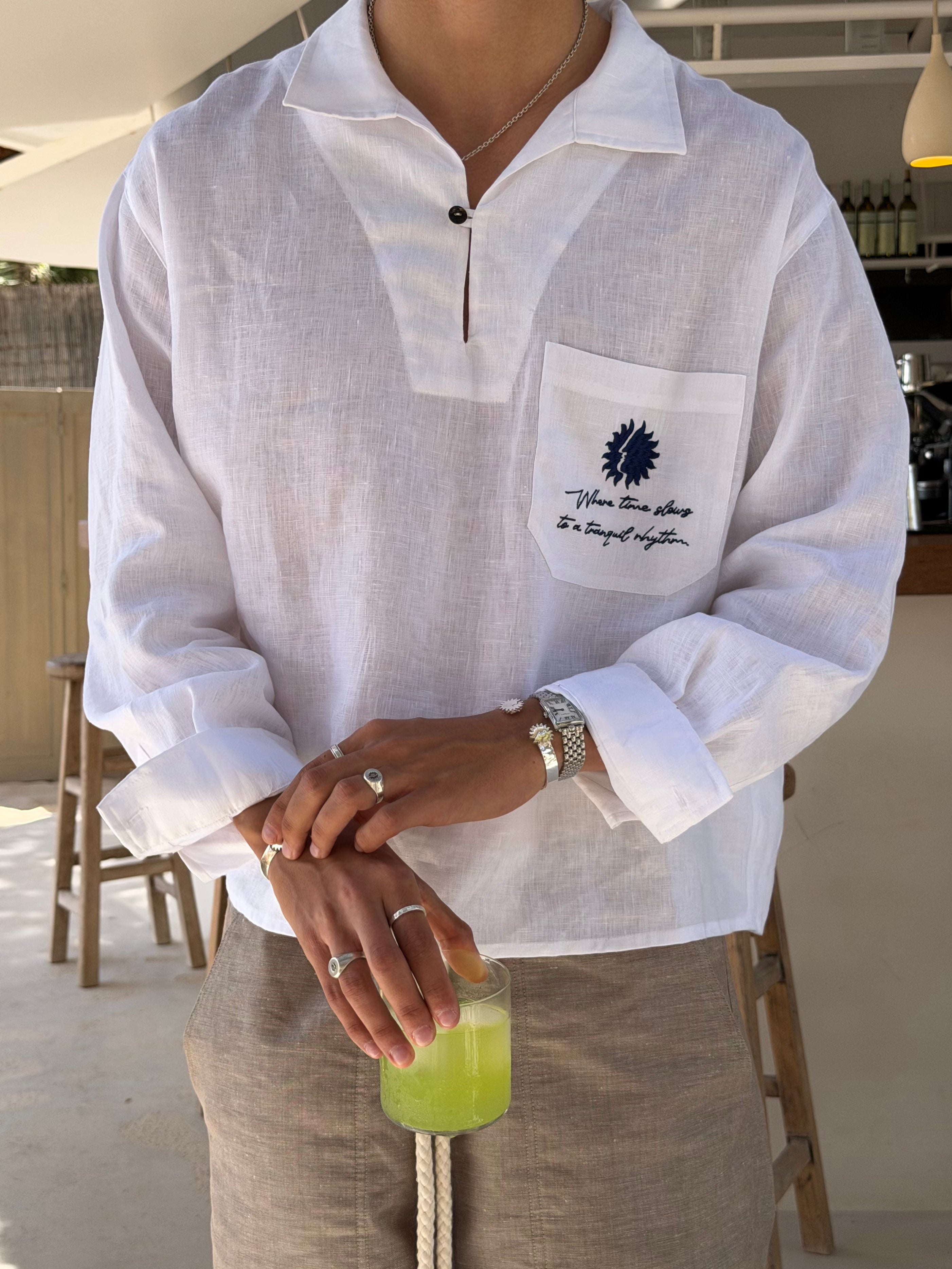 Ibiza White Linen Polo