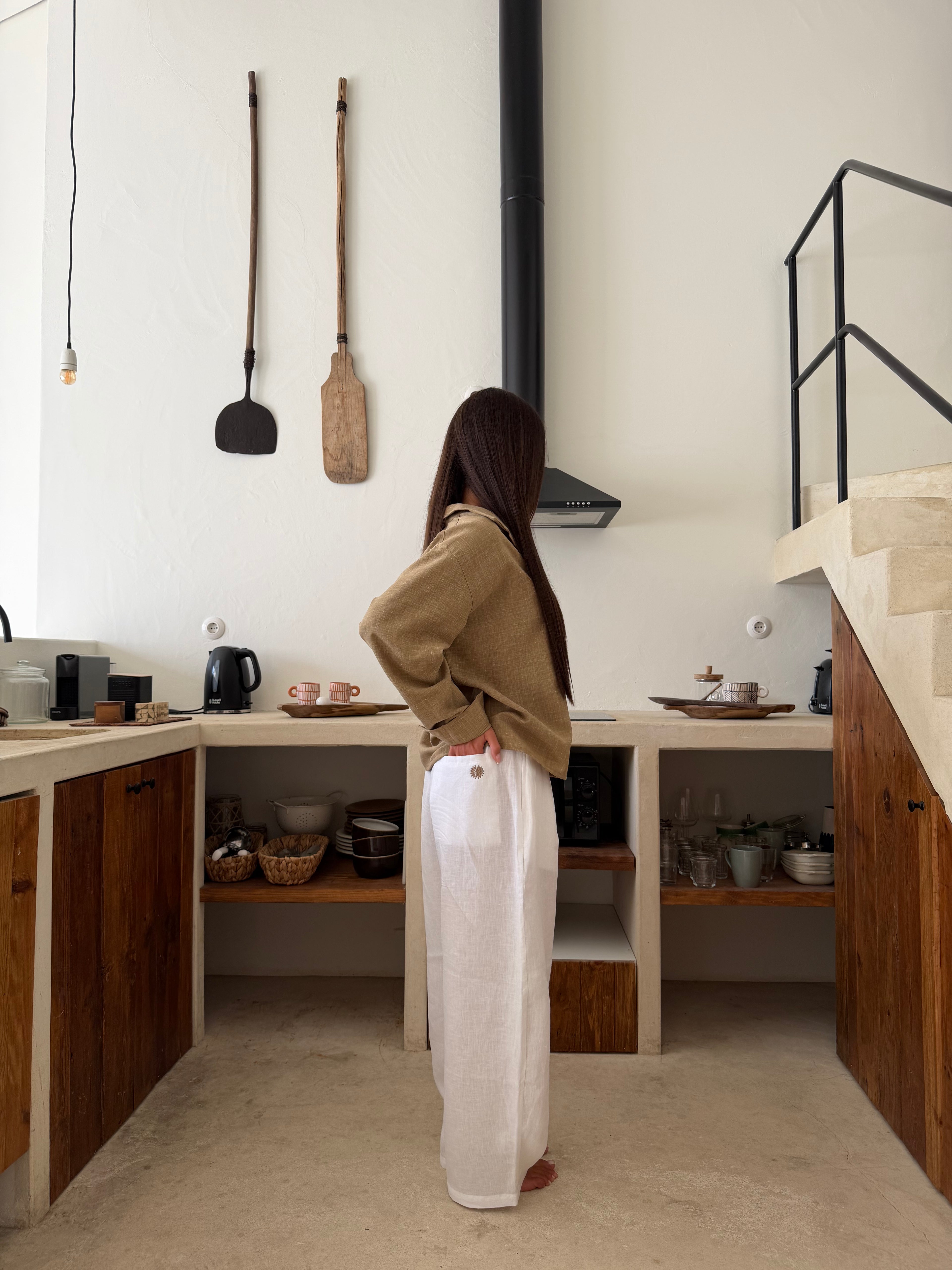 Essentials White Linen Pants
