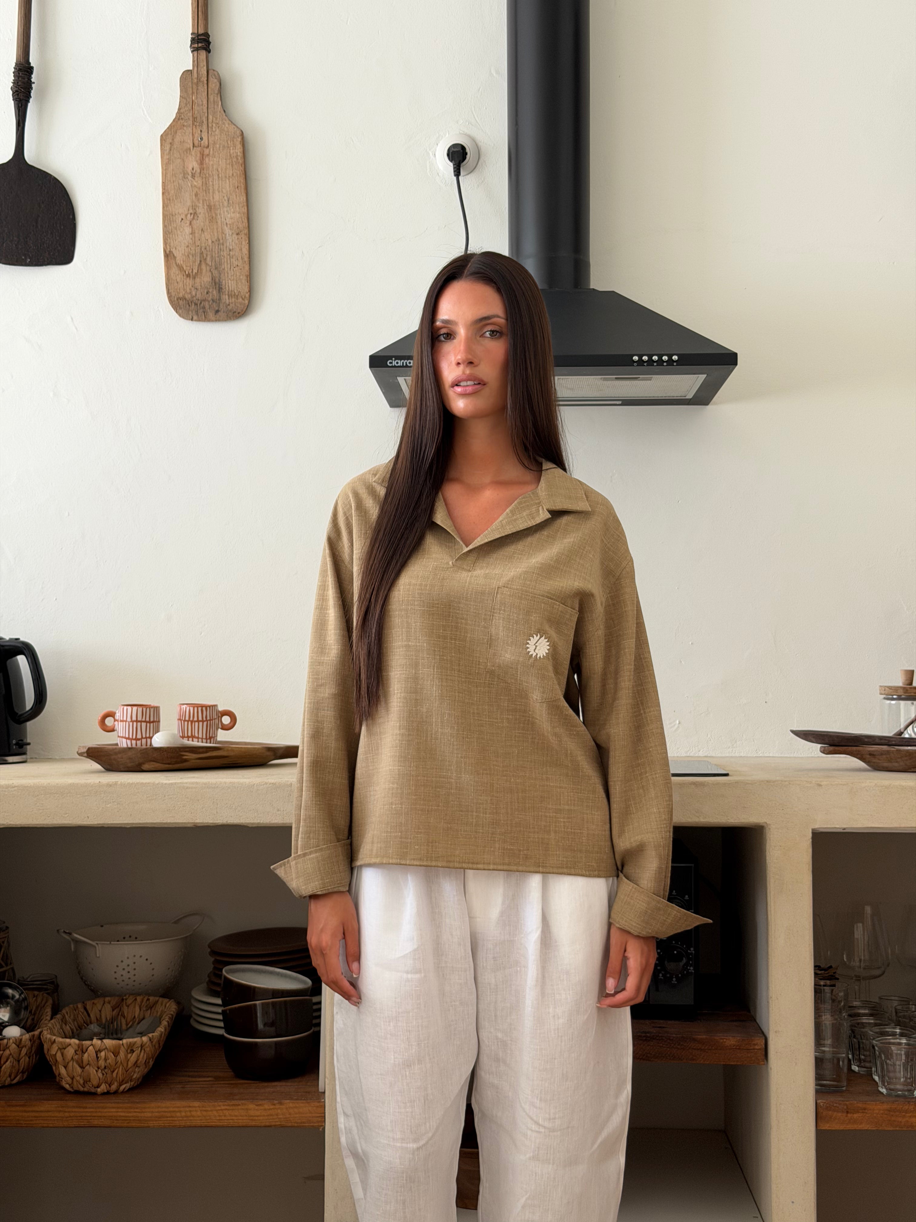 Essentials Khaki Linen Polo