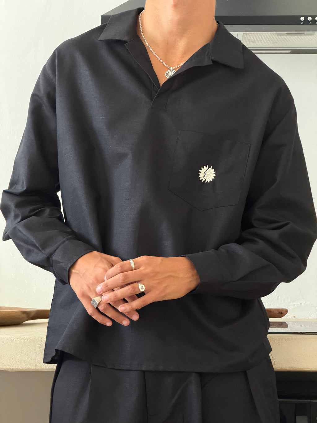 Essentials Black Linen Polo