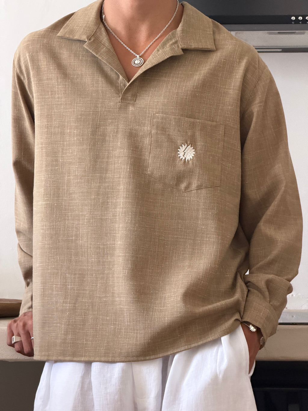 Essentials Khaki Linen Polo