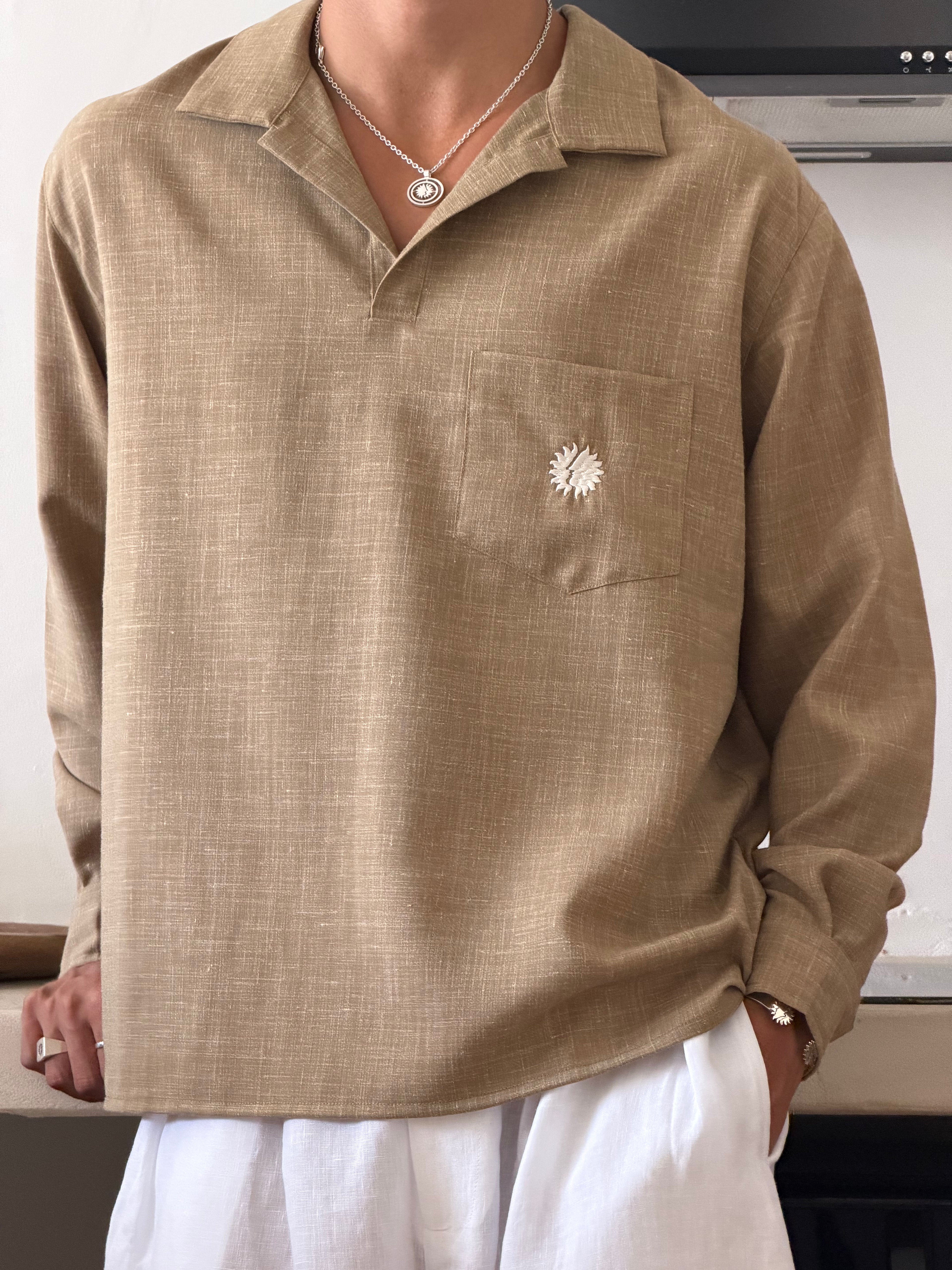 Polo de linho cáqui Essentials