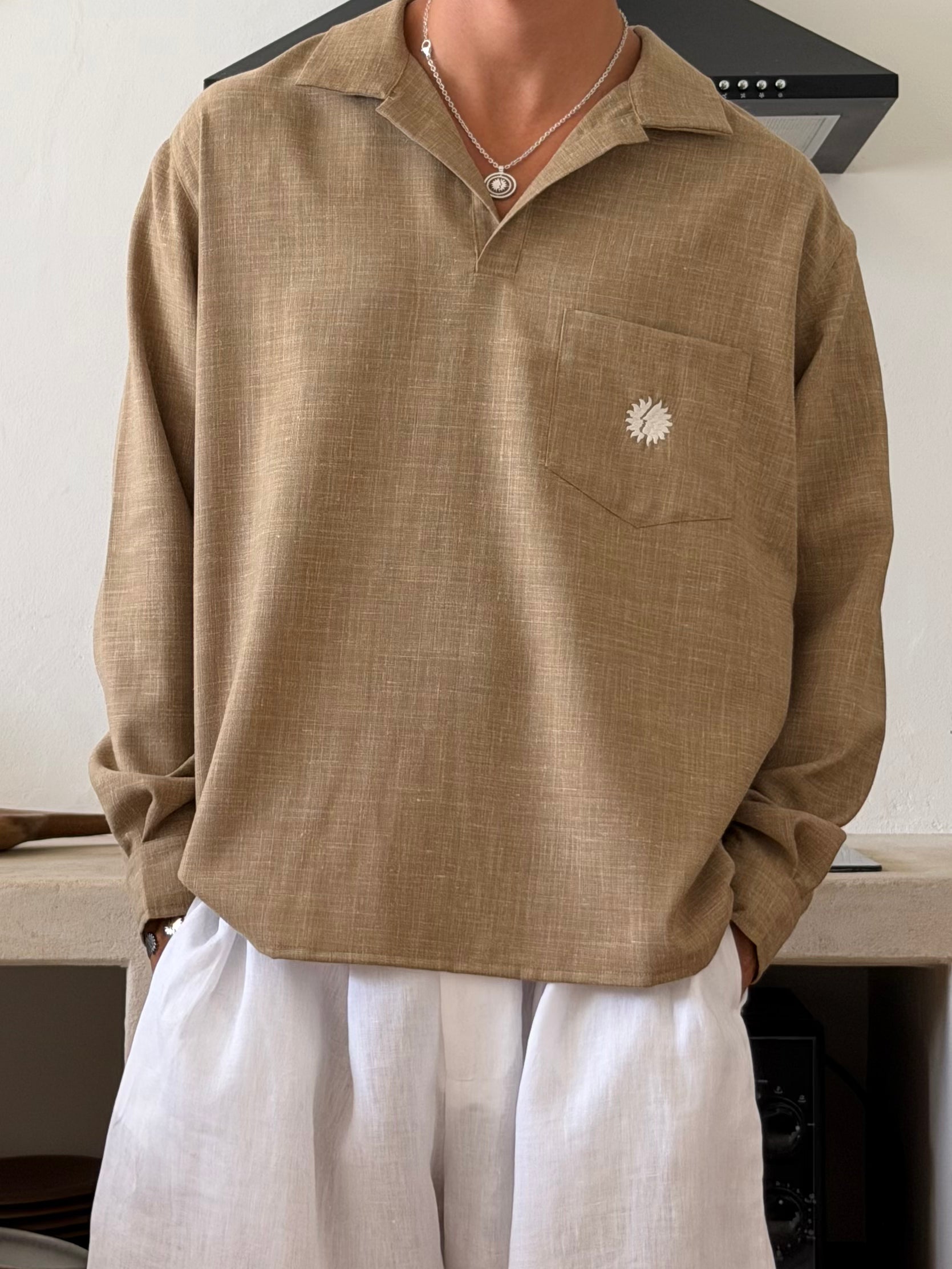 Essentials Khaki Linen Polo