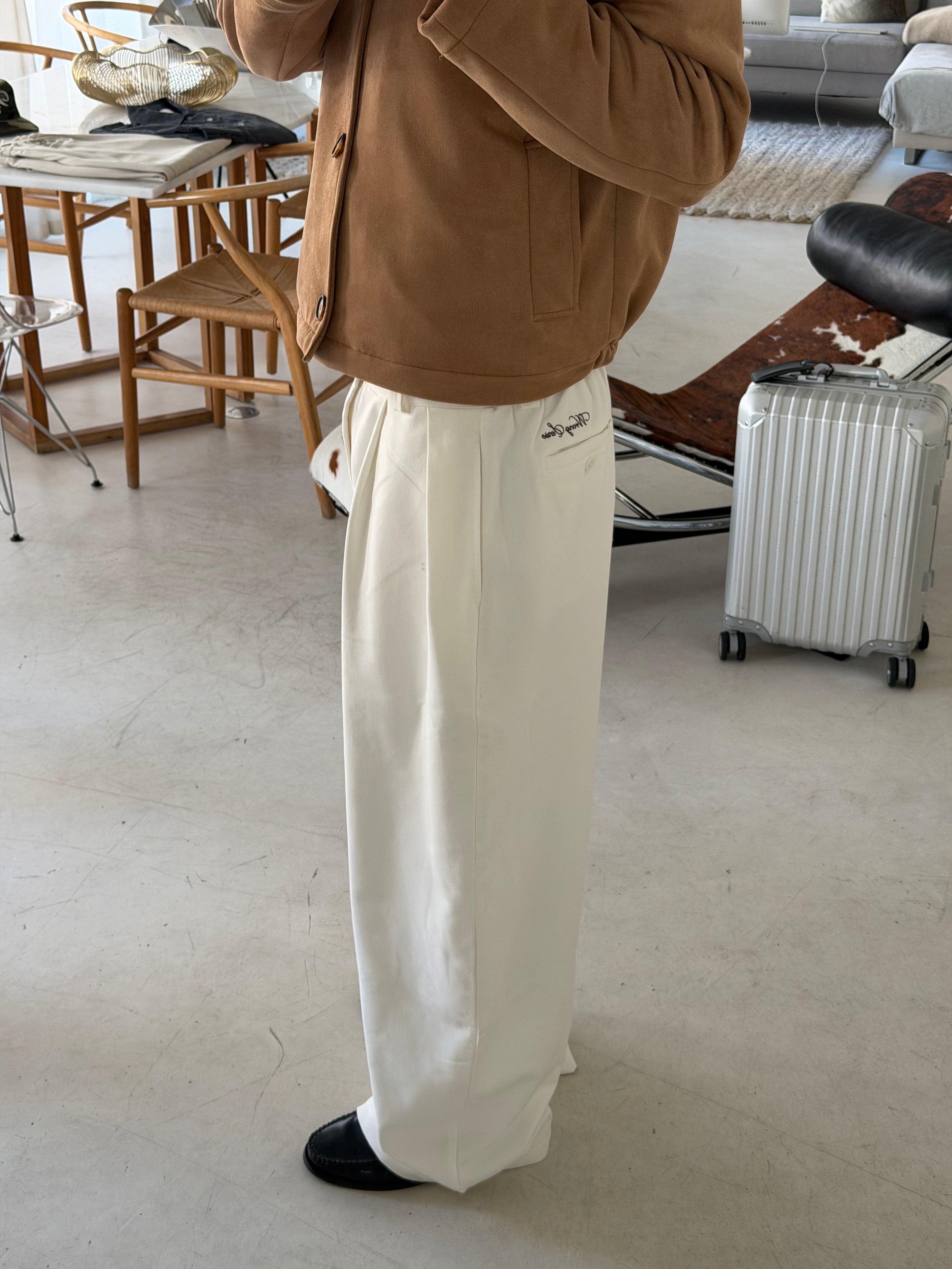 White Wide Leg Tailored Pants