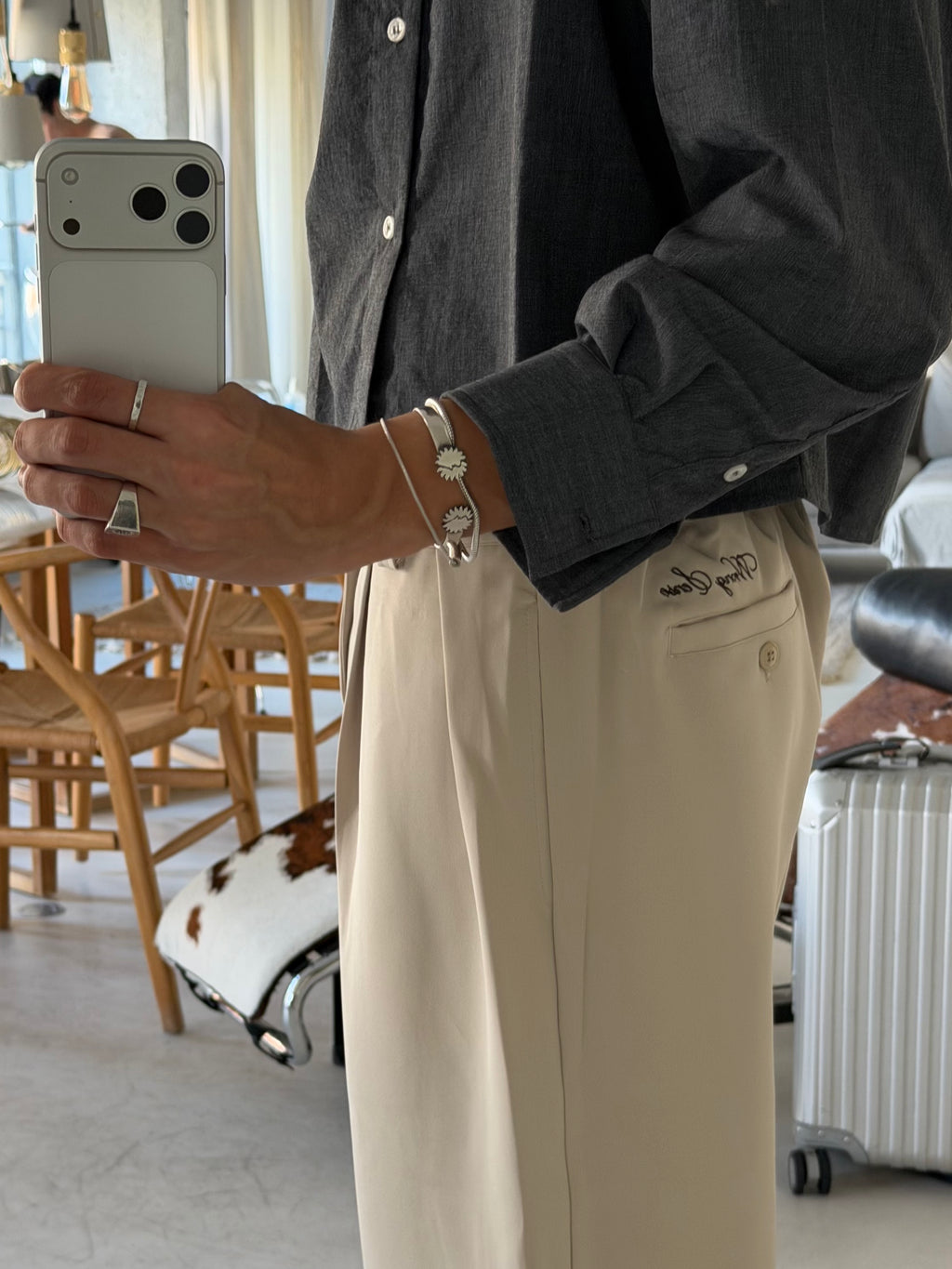 Beige Straight Tailored Pants