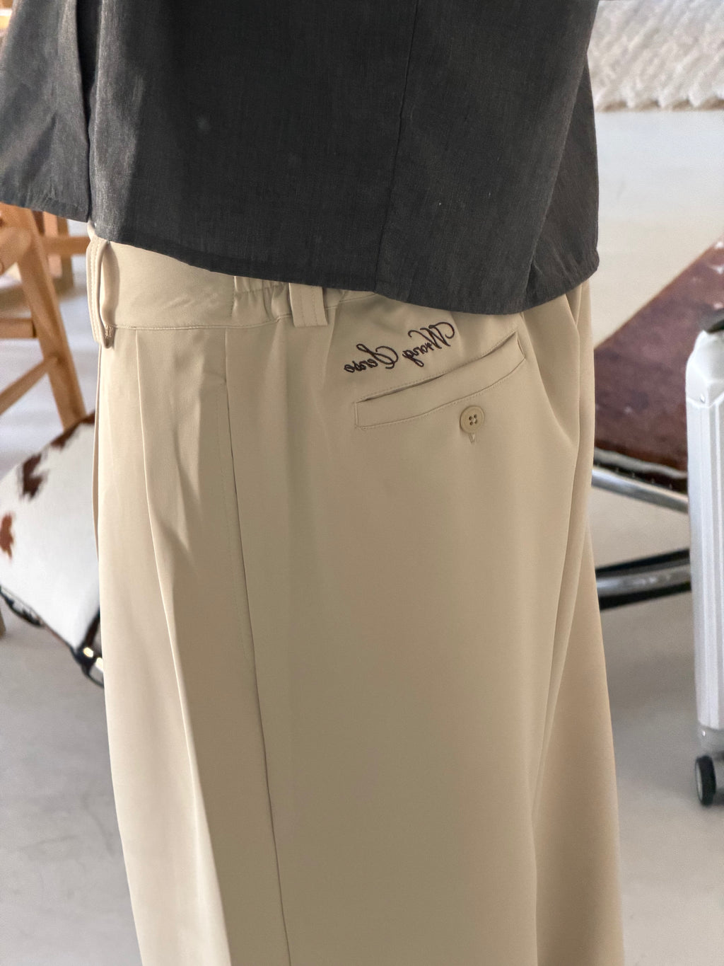 Beige Straight Tailored Pants