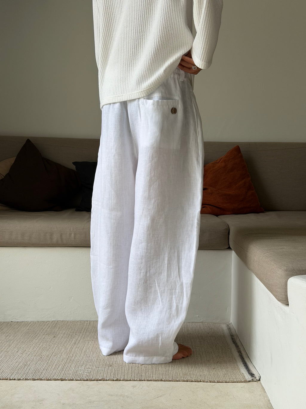 Essentials White Linen Pants