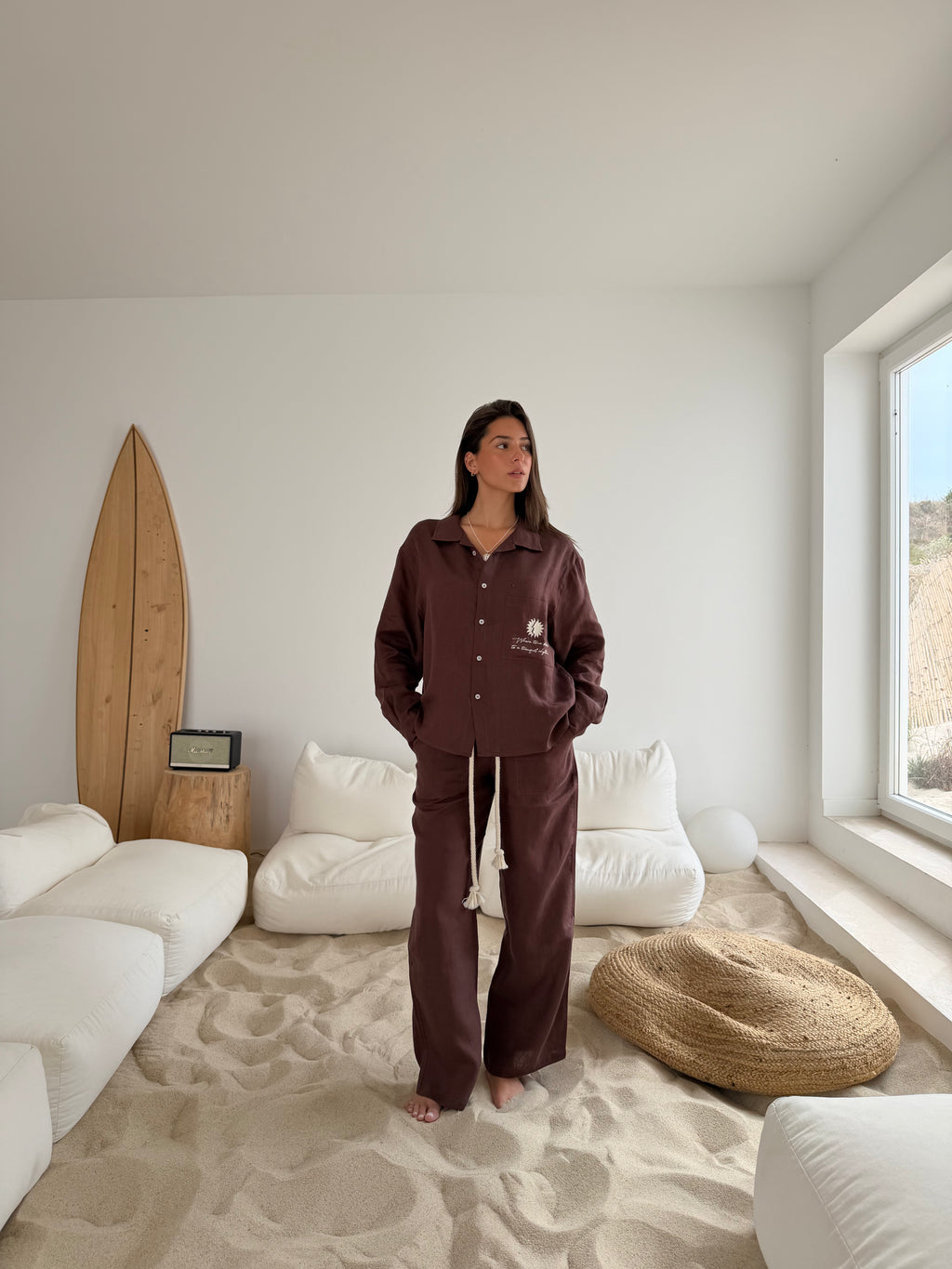 Mediterraneo Brown Linen Pants