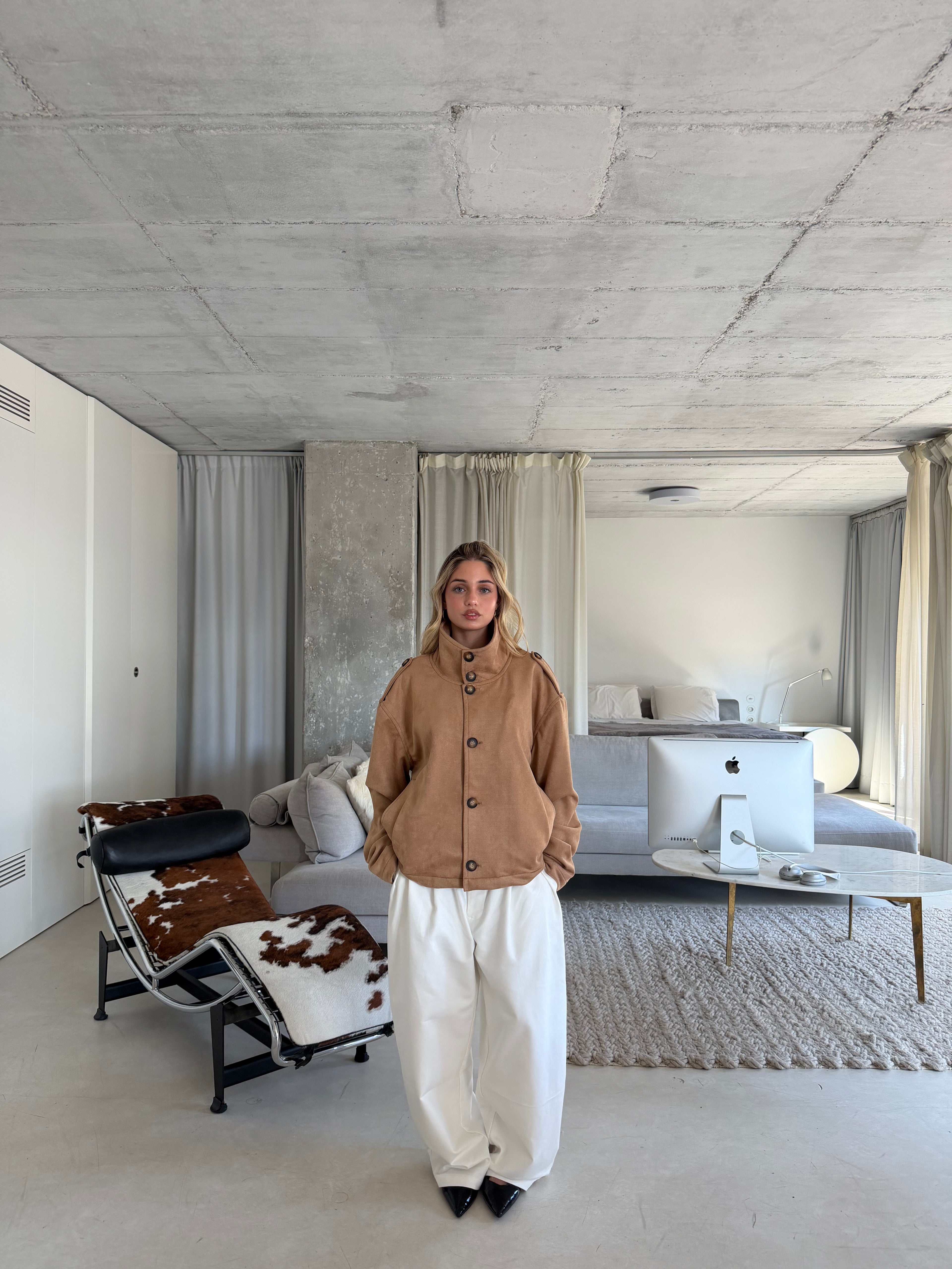 Suede Funnel Neck Jacket