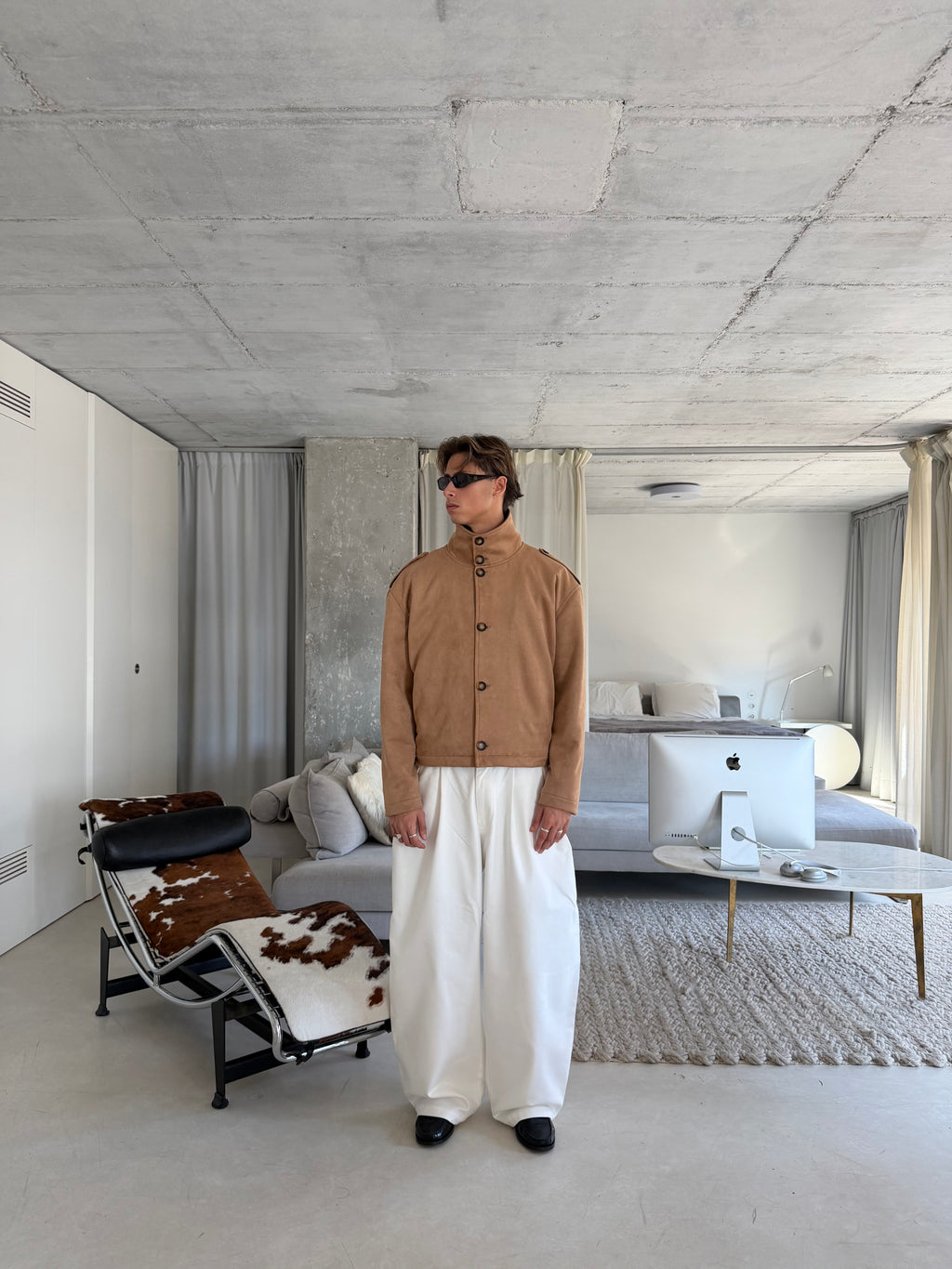 Suede Funnel Neck Jacket