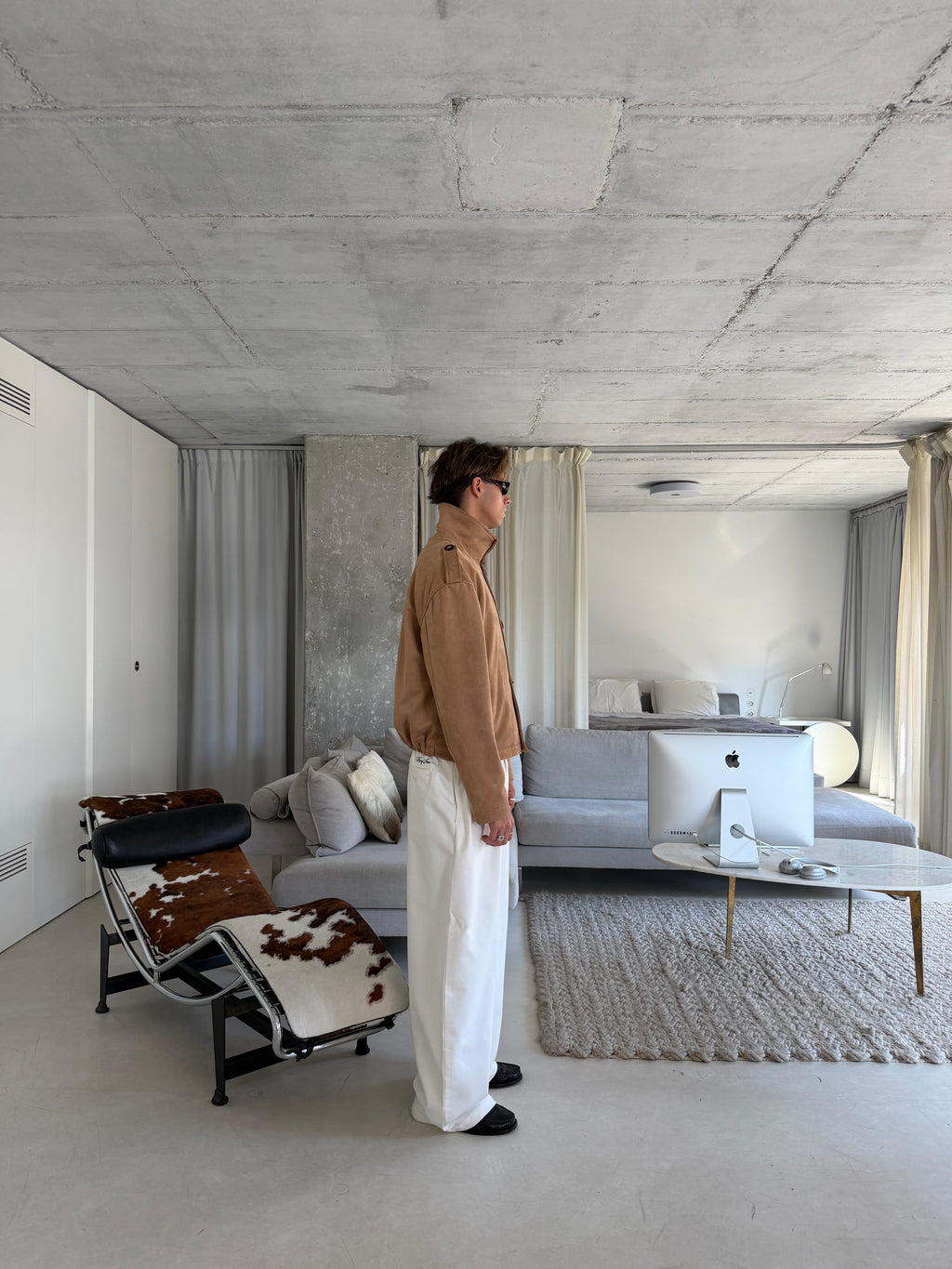 Suede Funnel Neck Jacket