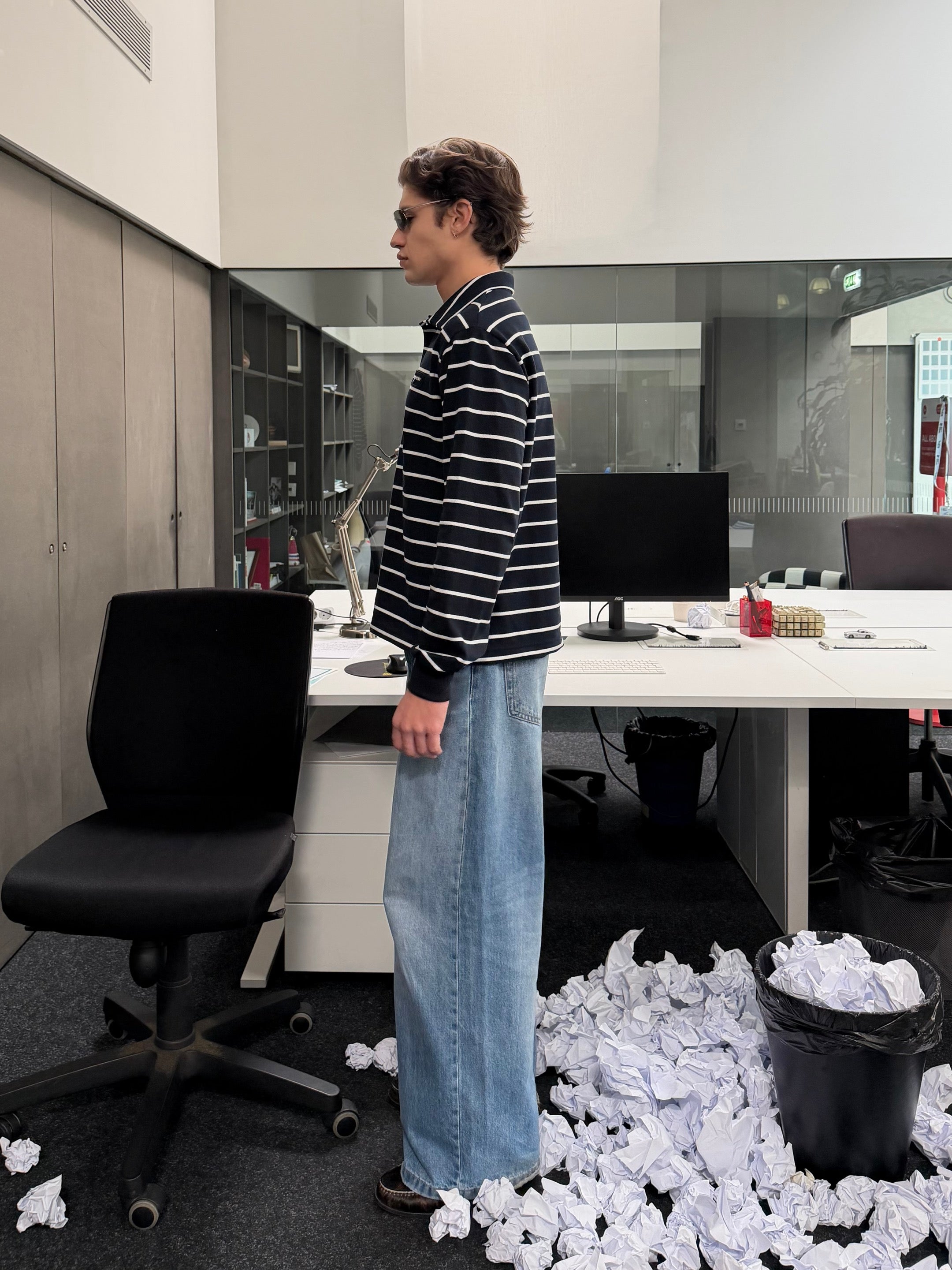 Office Navy Striped Polo