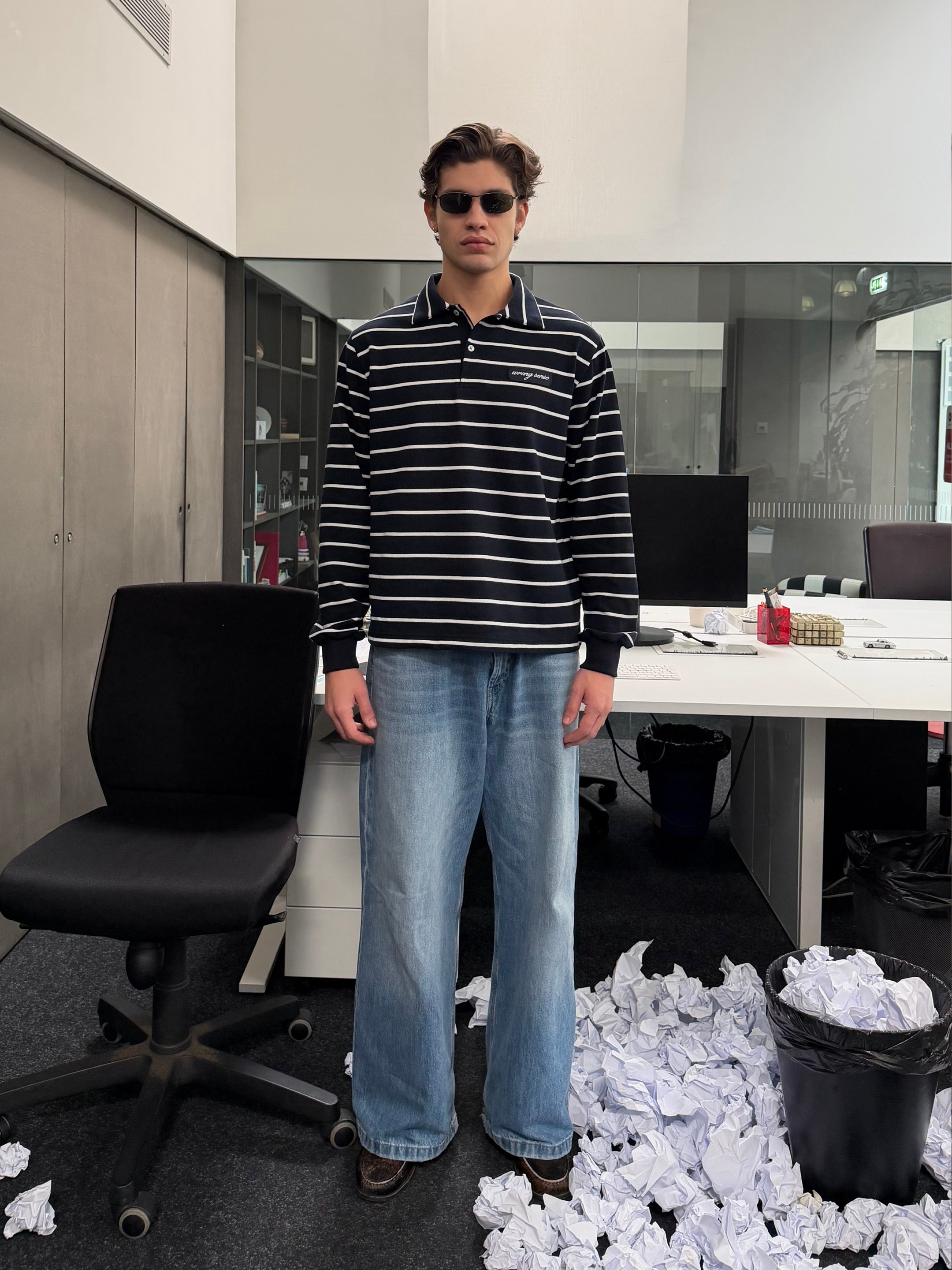 Office Navy Striped Polo