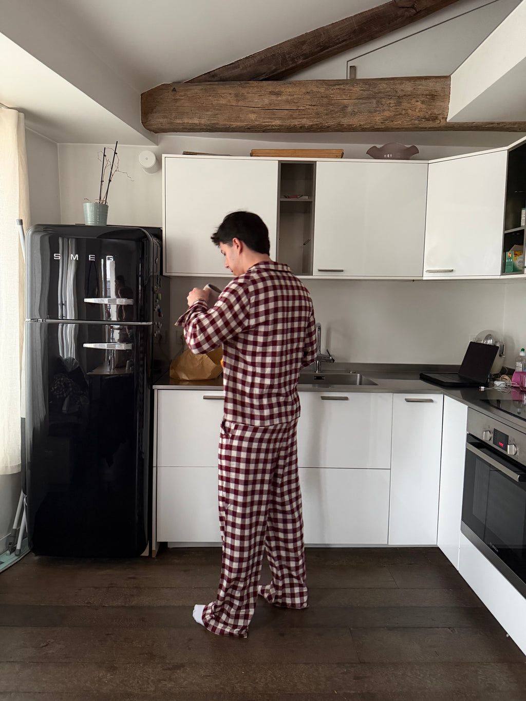 Conjunto de Pijamas em Padrão de Tabuleiro de Xadrez