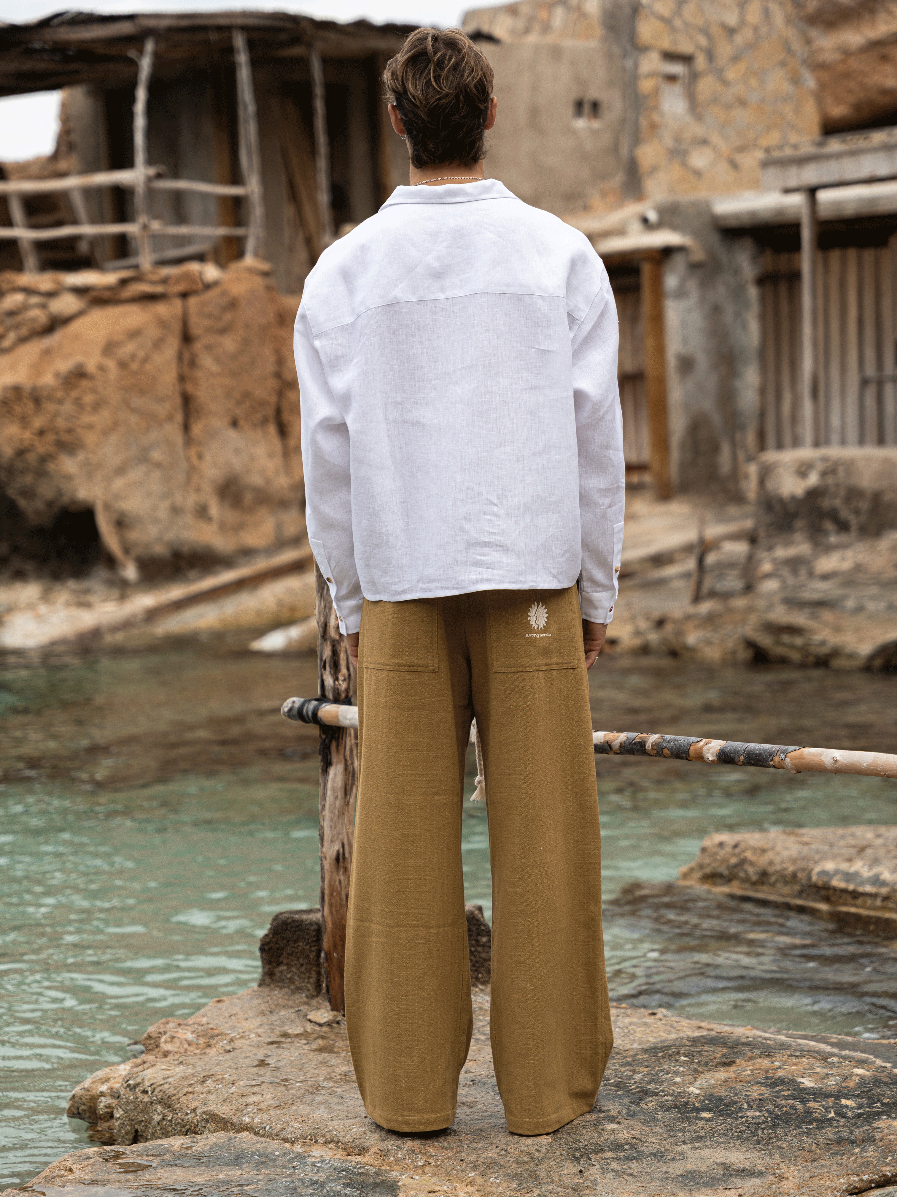 Ibiza White Linen Polo
