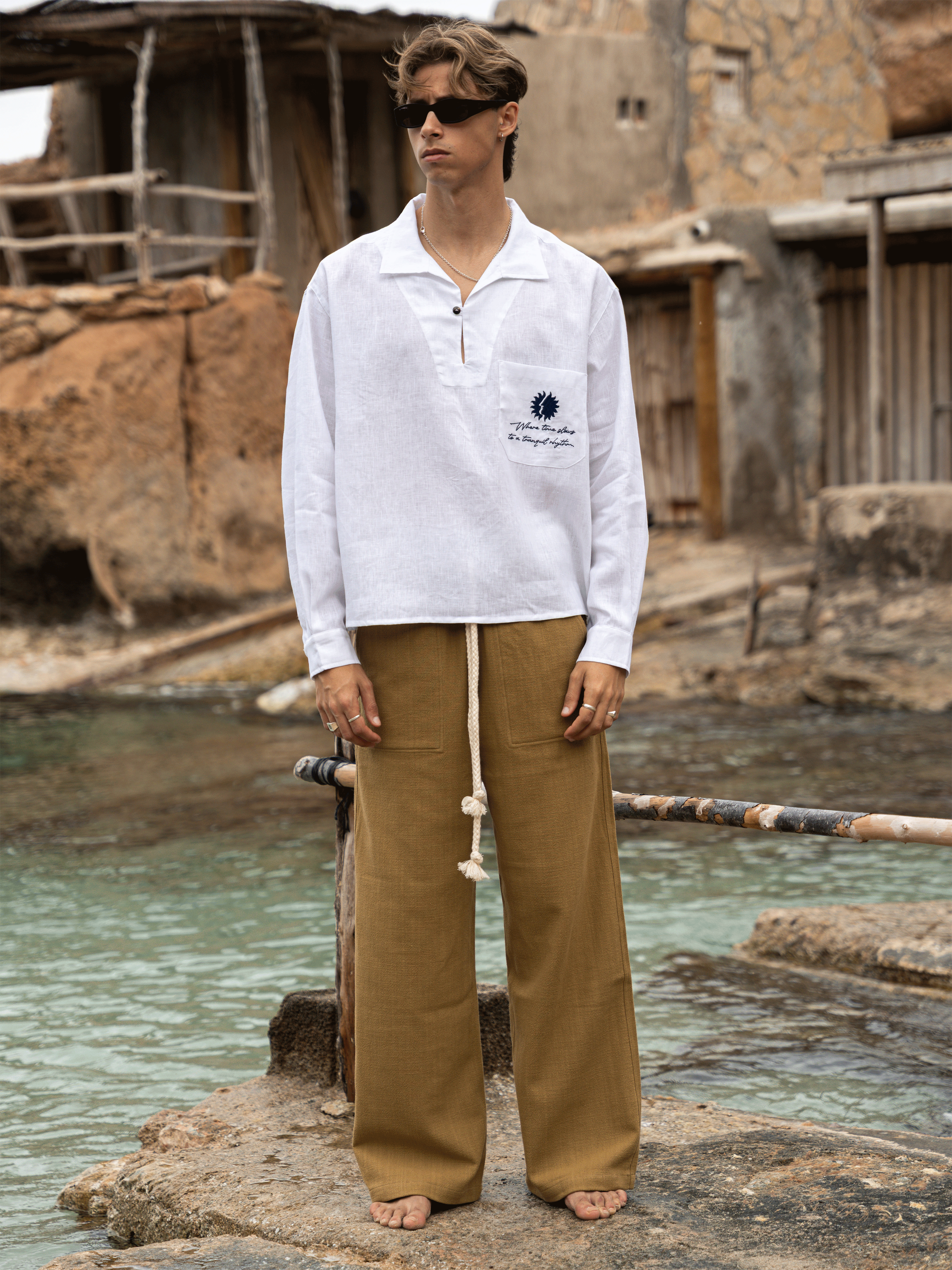 Ibiza White Linen Polo